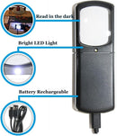 EasY Magnifier Small Rechargeable Magnifying Glass with LED Light 3.0X, Lighted Handheld Magnify Glasses for Reading Fine Prints & for Close Work; Gift for Elderly & Seniors with Low Vision